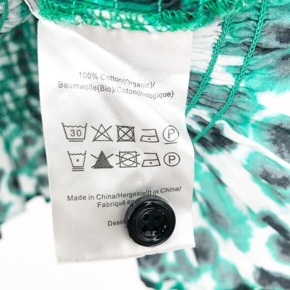 PFERDGARTEN Womens Mynowa Blouse Size 4 Flower Green Smocked Cotton Peplum NWOT - Picture 9 of 10